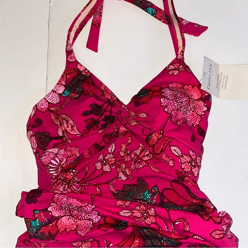 Garnet Hill Swimsuit Womens Size 2 Floral One Piece Ruched Halter Beach New